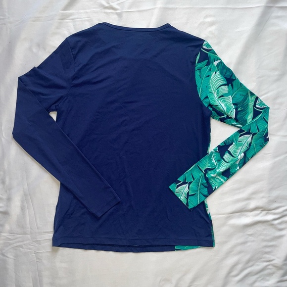 Lands’ End Long Sleeve Swim Tee Rash Guard — Deep Sea Cascade Leaf, XS - Picture 4 of 4